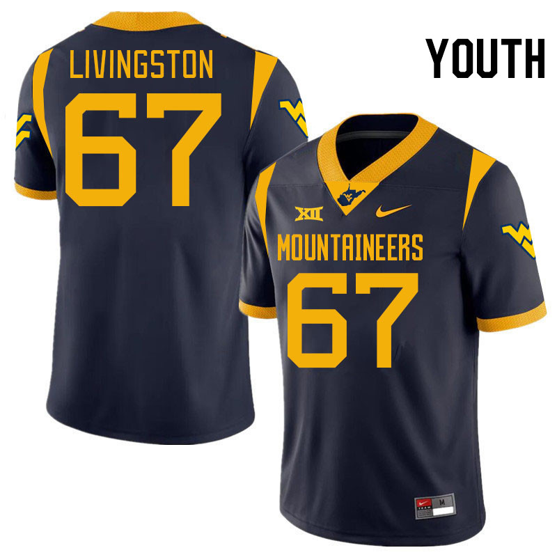 Youth #67 Landen Livingston West Virginia Mountaineers College 2024 New Uniforms Football Jerseys St